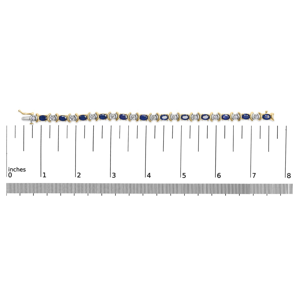14K Yellow Gold 1.00 Cttw Alternating Diamond and 6 1/2 Cttw Oval Blue Sapphire Link Bracelet (H-I Color, SI1-SI2 Clarity) - 7" Inches