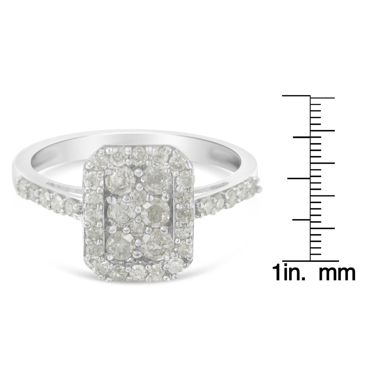 .925 Sterling Silver 1.0 Cttw Diamond Emerald-Shaped Cluster with Halo Cathedral Style Cocktail Ring (I-J Color, I3 Clarity) - JackiEaslick