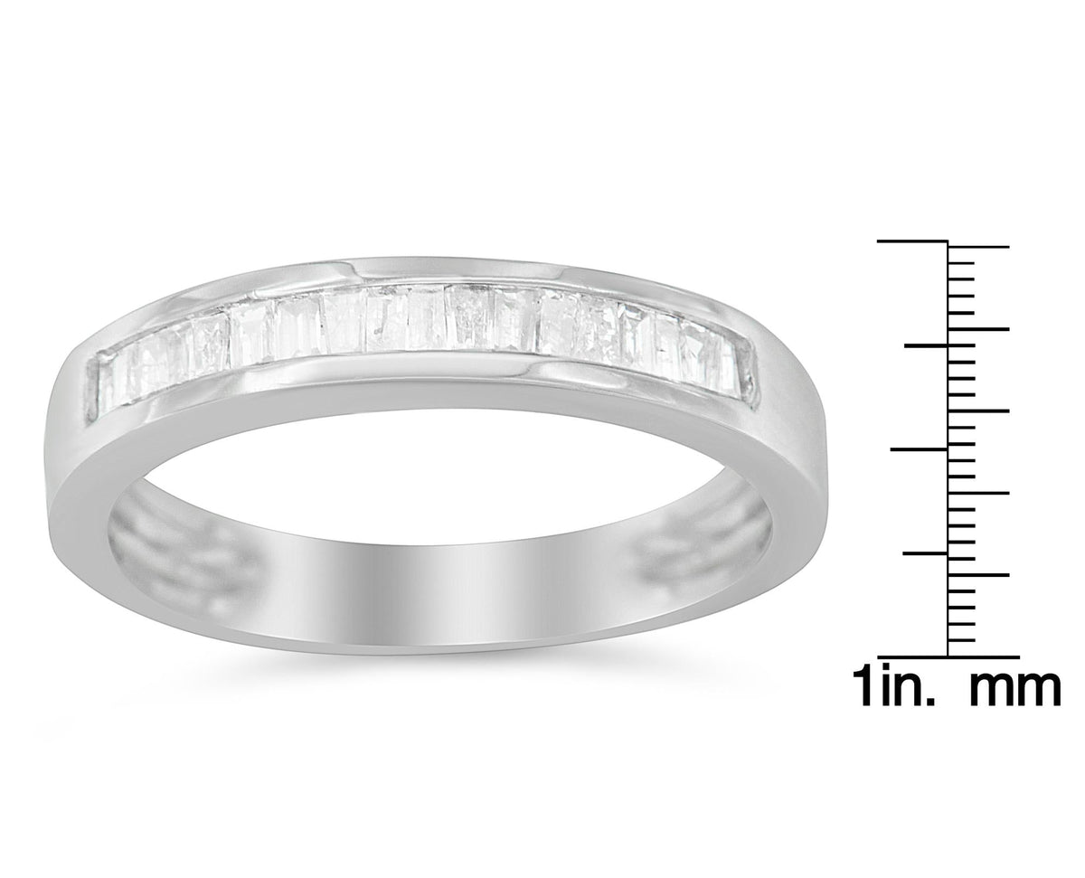 .925 Sterling Silver 1/3 Cttw Baguette Cut Diamond Channel Set Stackable Wedding Ring - JackiEaslick