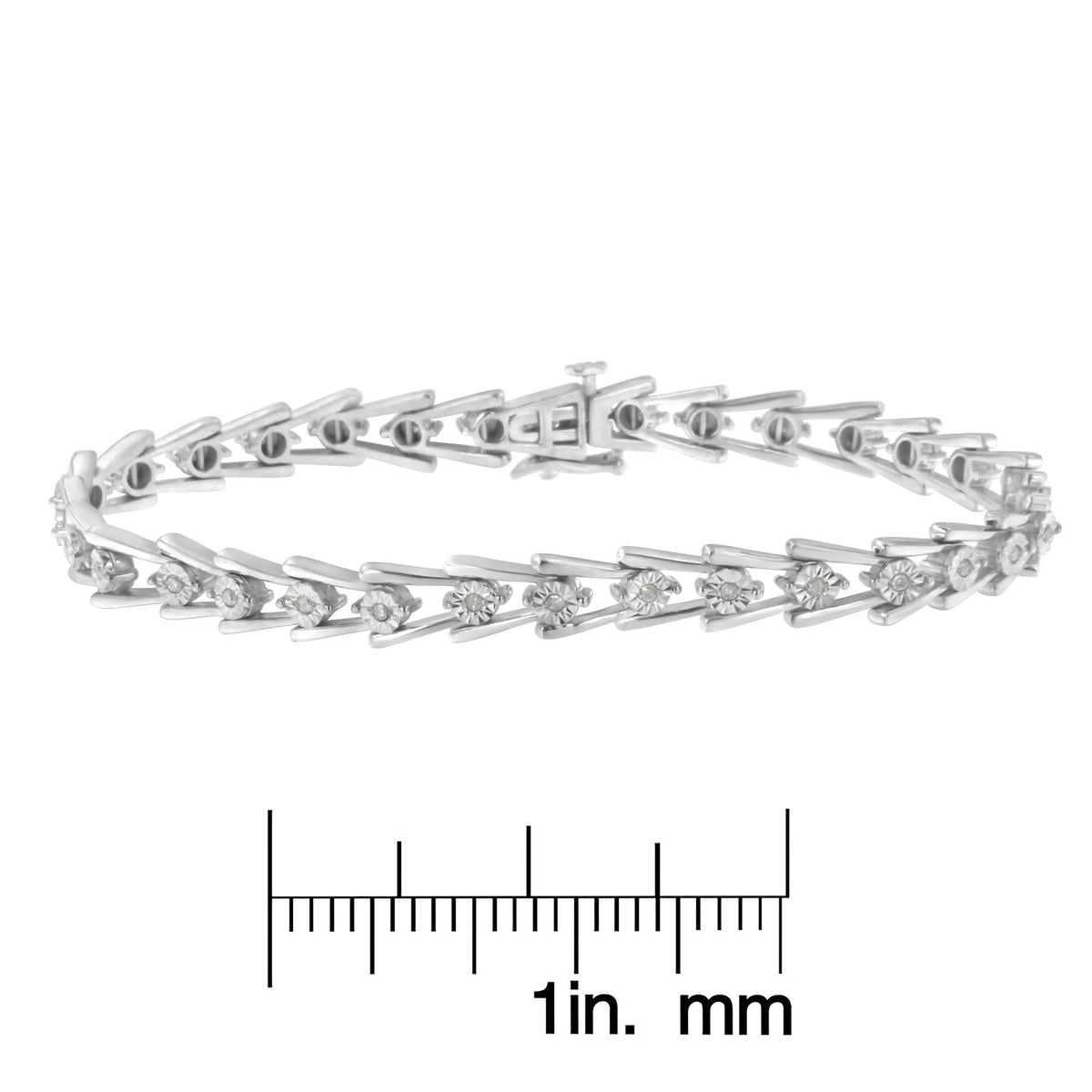.925 Sterling Silver 1/4 cttw Miracle Set Diamond Sleek and Open "V"Bracelet (I-J Color, I3 Clarity) -7.5"