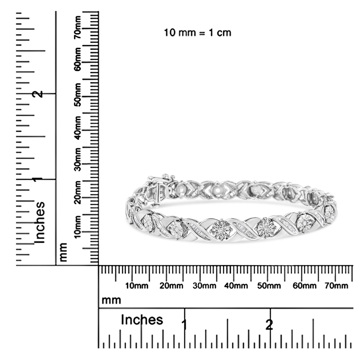 .925 Sterling Silver 1.0 Cttw Round-Brilliant and Baguette Cut Diamond Miracle-Set X-Link 7" Tennis Bracelet (I-J Color, I2-I3 Clarity) - JackiEaslick