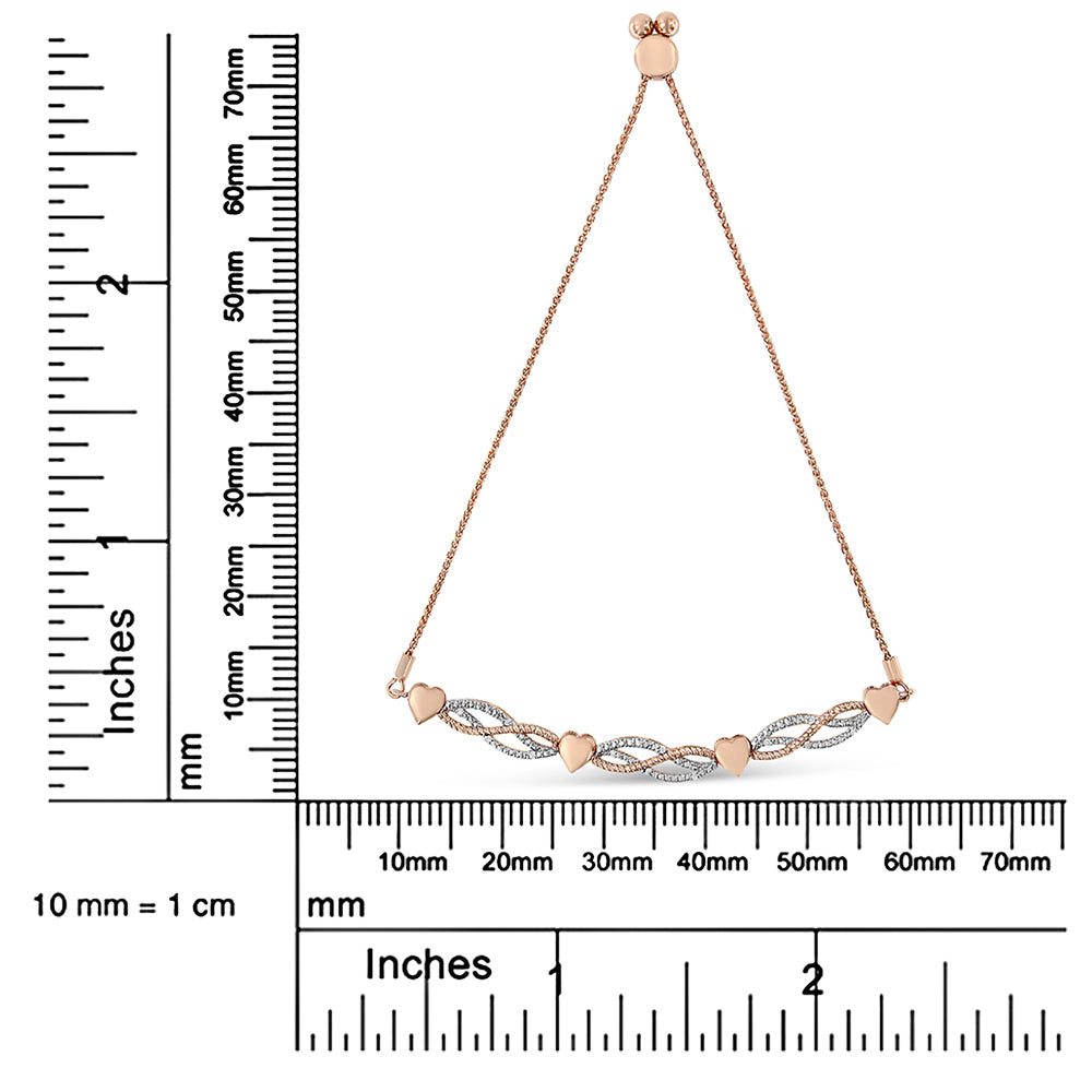 14K Rose Gold Plated .925 Sterling Silver Cttw Diamond Accent Layered Infinity Link and Heart Adjustable 4”-10” Adjustable Bolo Bracelet (I-J Color, I3 Clarity) - JackiEaslick