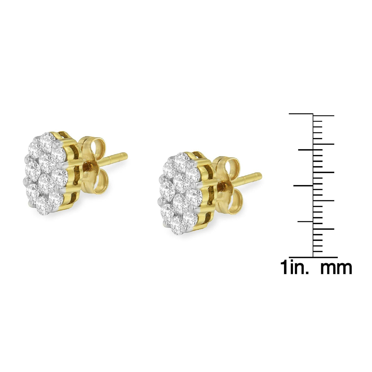 18K Yellow Gold 1 cttw Flower Diamond Stud Earrings (H-I, I1-I2) - JackiEaslick