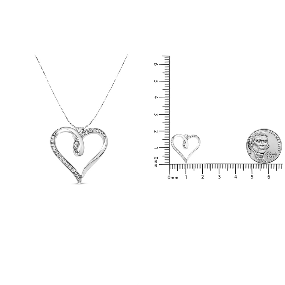 .925 Sterling Silver 1/4 cttw Channel Set Diamond Heart 18" Pendant Necklace (I-J Color, I3 Clarity) - JackiEaslick