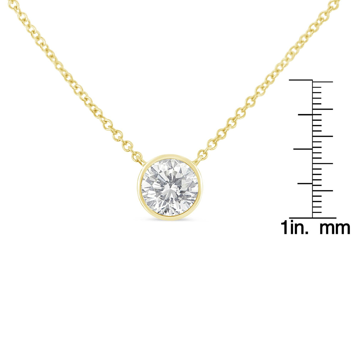 10K Yellow Gold 1/2 Carat Round Brilliant-Cut Diamond Modern Bezel-Set Solitaire 16"-18" Pendant Necklace (H-I Color, SI2-I1 Clarity) - JackiEaslick