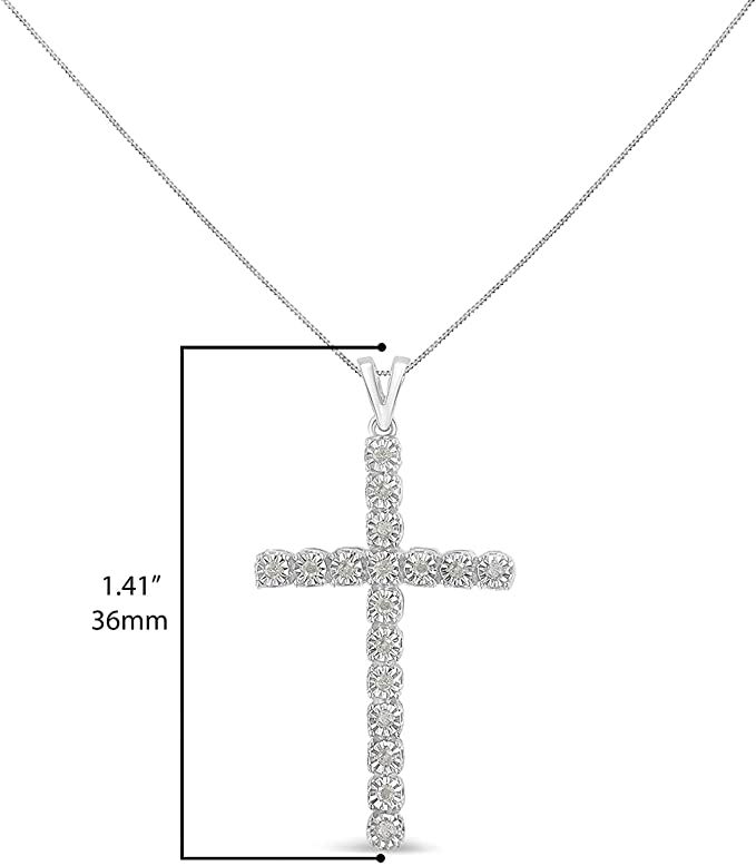 .925 Sterling Silver 1/4 Cttw Diamond Miracle Set Cross Unisex Pendant Necklace 18" (I-J Color, I3 Clarity)