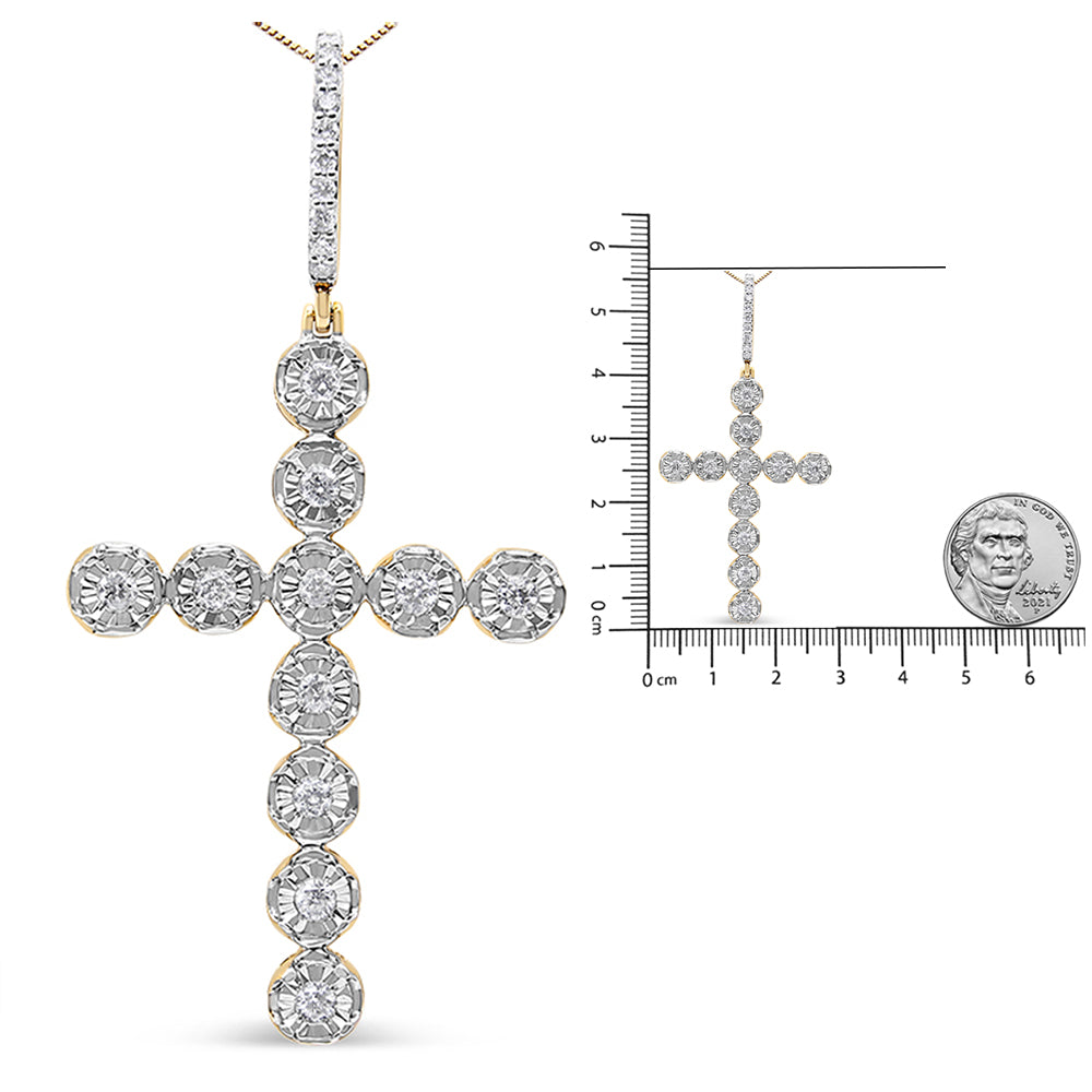 10K Yellow Gold 5/8 Cttw Miracle Set Round Diamond Circle Link Cross Pendant Necklace for Men (H-I Color, SI1-SI2 Clarity) - NO CHAIN INCLUDED