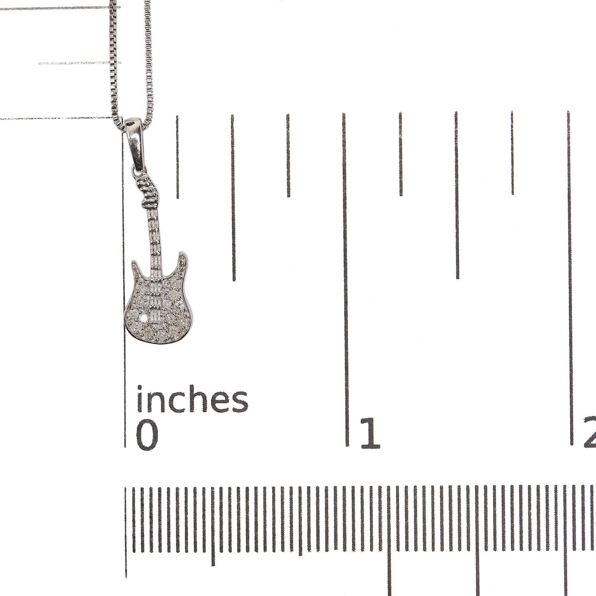 .925 Sterling Silver 1/10 Cttw Diamond Studded Guitar Pendant Necklace (I-J Color, I2-I3 Clarity) - 18" Inches
