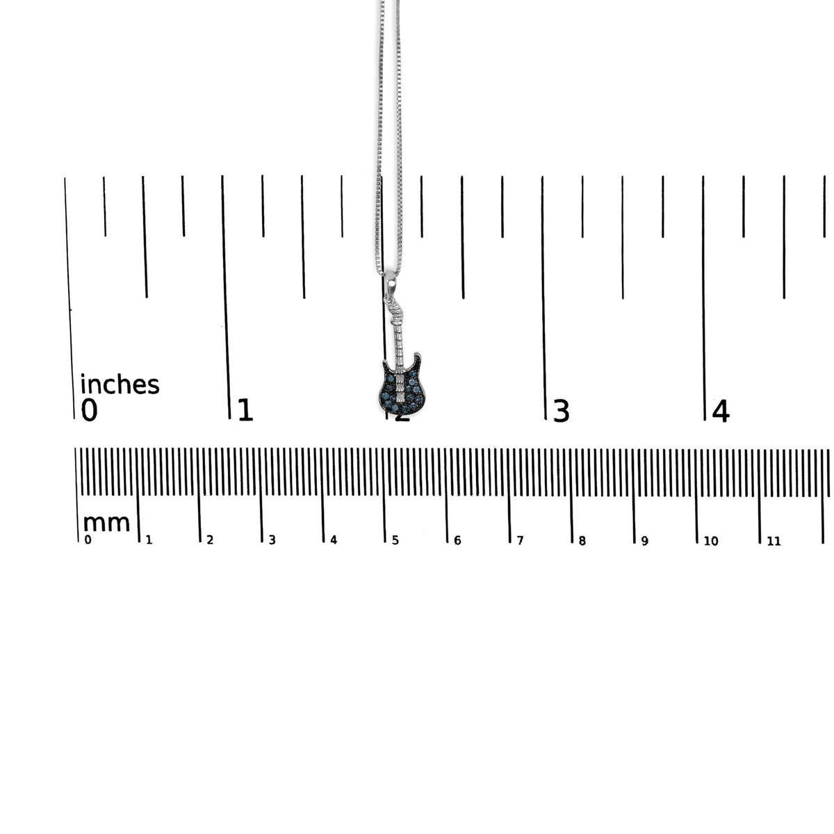 925 Sterling Silver 1/10 Cttw Treated Diamond Guitar 18" Pendant Necklace (Blue Color, I2-I3 Clarity)