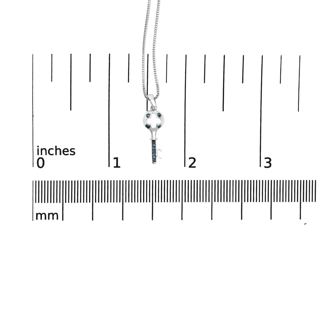 .925 Sterling Silver Blue Diamond Accent Key Pendant Necklace (Blue Color, I2-I3 Clarity) - 18" Inches