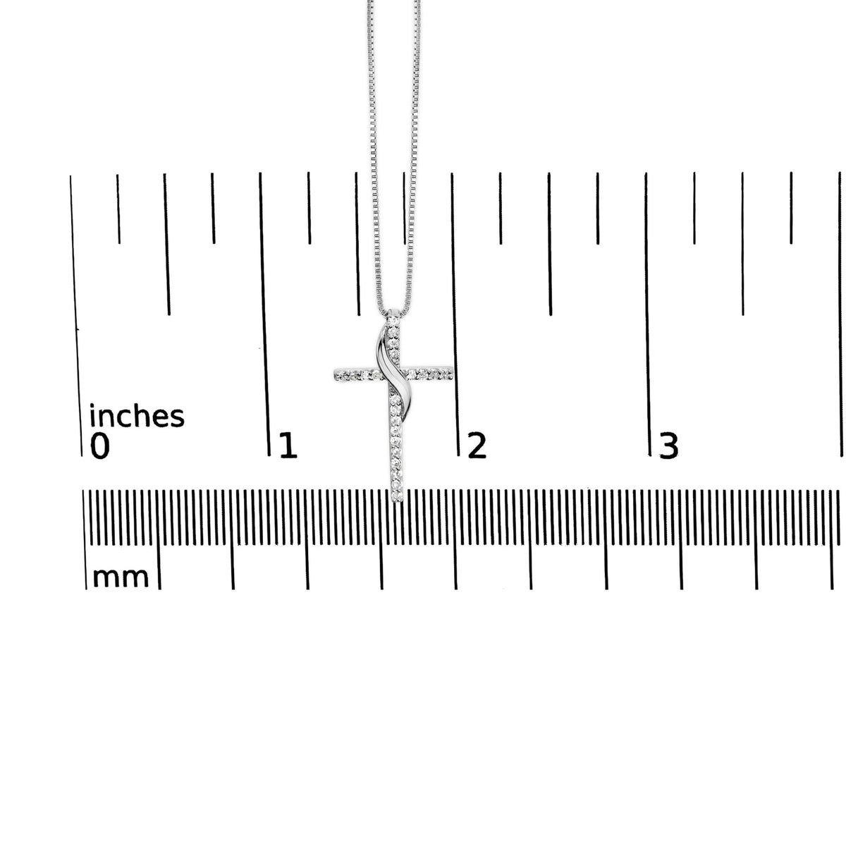 .925 Sterling Silver 1/4 Cttw Diamond Ribbon Swirl over Cross Pendant Necklace (H-I Color, I2-I3 Clarity) - 18" Inches