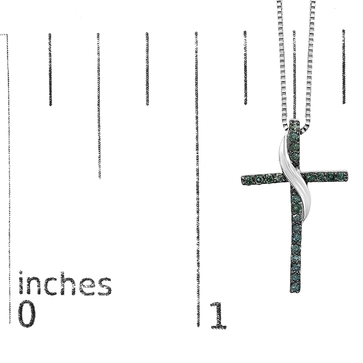 .925 Sterling Silver 1/4 Cttw Blue Diamond Ribbon Swirl over Cross Pendant Necklace (Blue Color, I2-I3 Clarity) - 18" Inches