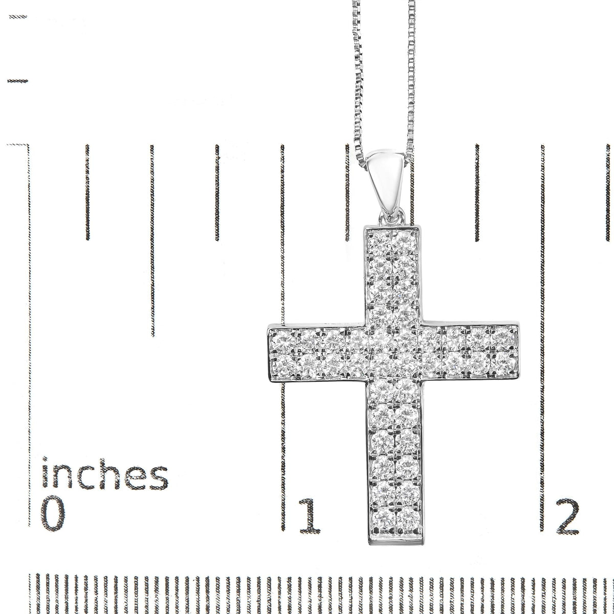 14K White Gold 2.0 Cttw Lab Grown Diamond Inlay Cross Pendant Necklace (F-G Color, VS1-VS2 Clarity) - 18" Inches