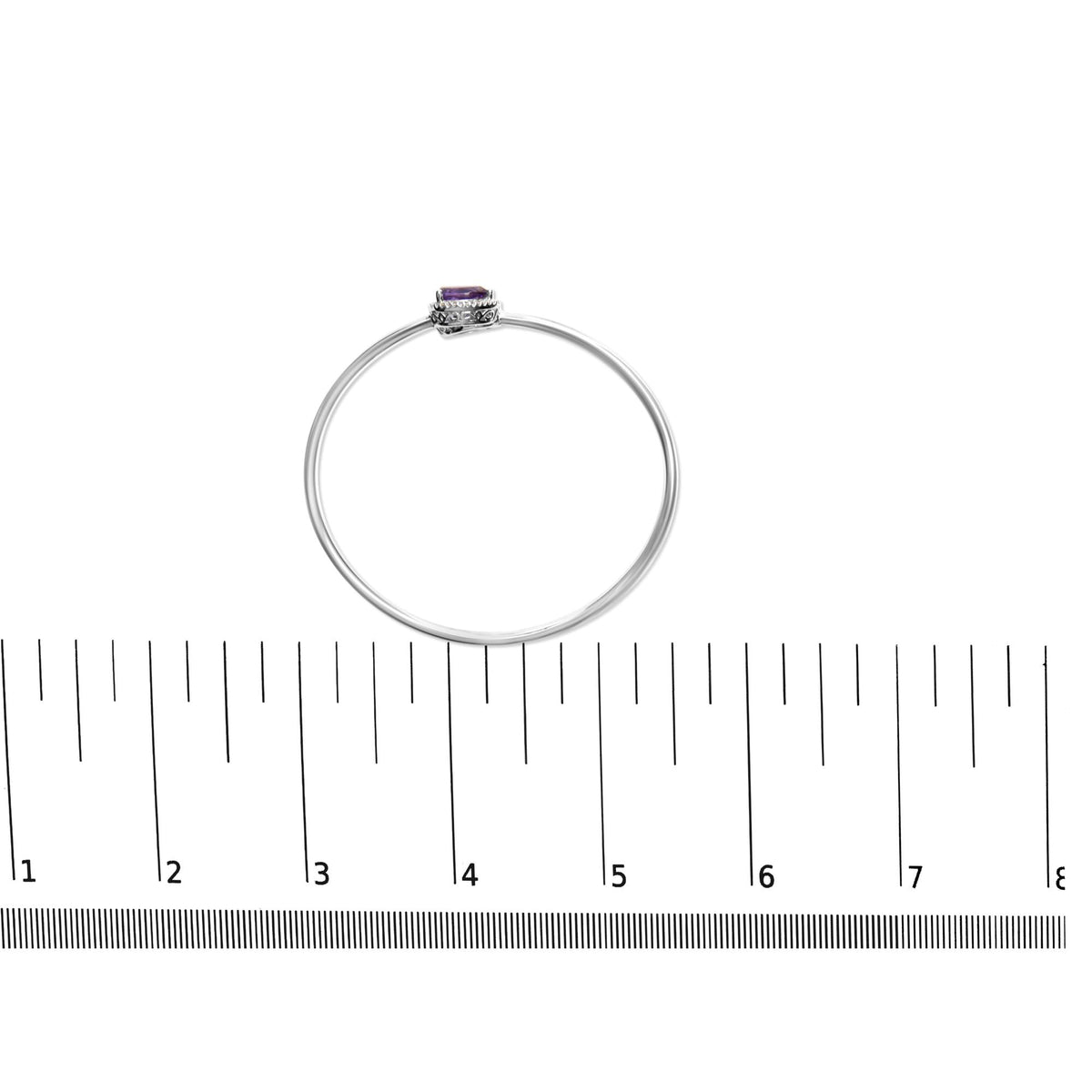 .925 Sterling Silver 8 x 5.5mm Pear Shape Amethyst and Diamond Accent Halo Bypass Bangle Bracelet (H-I Color, SI1-SI2 Clarity) - Fits up to 7" Inches