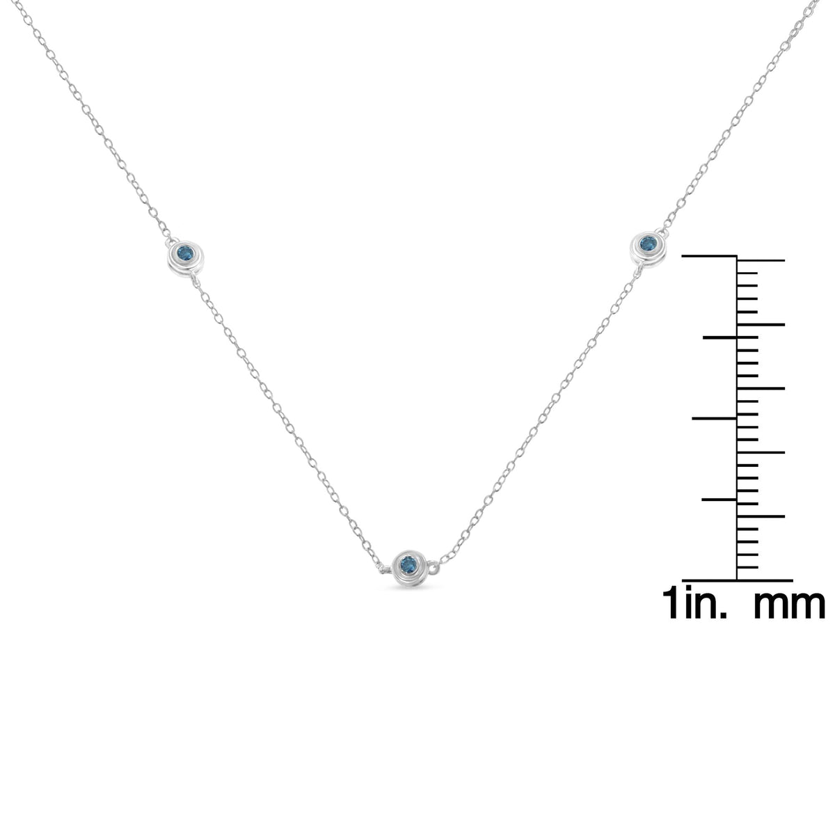 Sterling Silver Treated Blue Color Diamond Station Necklace (1/2 cttw, Blue Color, I2-I3 Clarity) - JackiEaslick