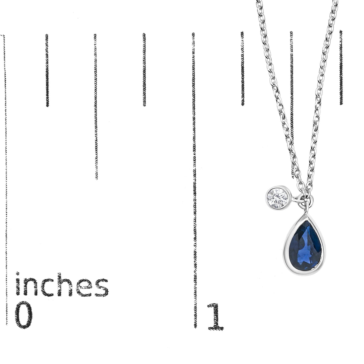 14K White Gold 6x4mm Pear Blue Sapphire and Diamond Accent Charm Pendant Necklace - 18" Inches