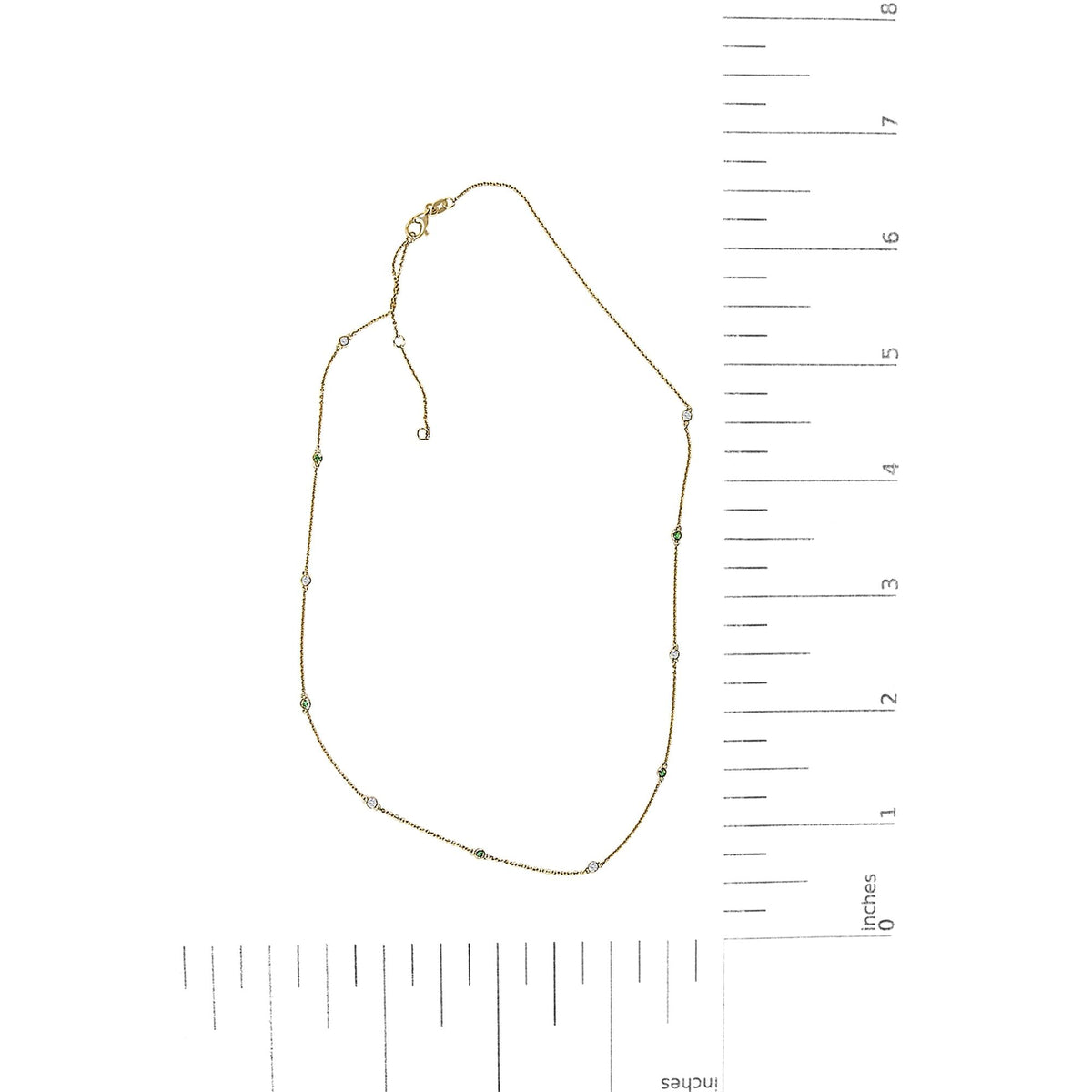 14K Yellow Gold Bezel Set Alternating Green Emerald and Diamond Station Necklace - 18" Inches