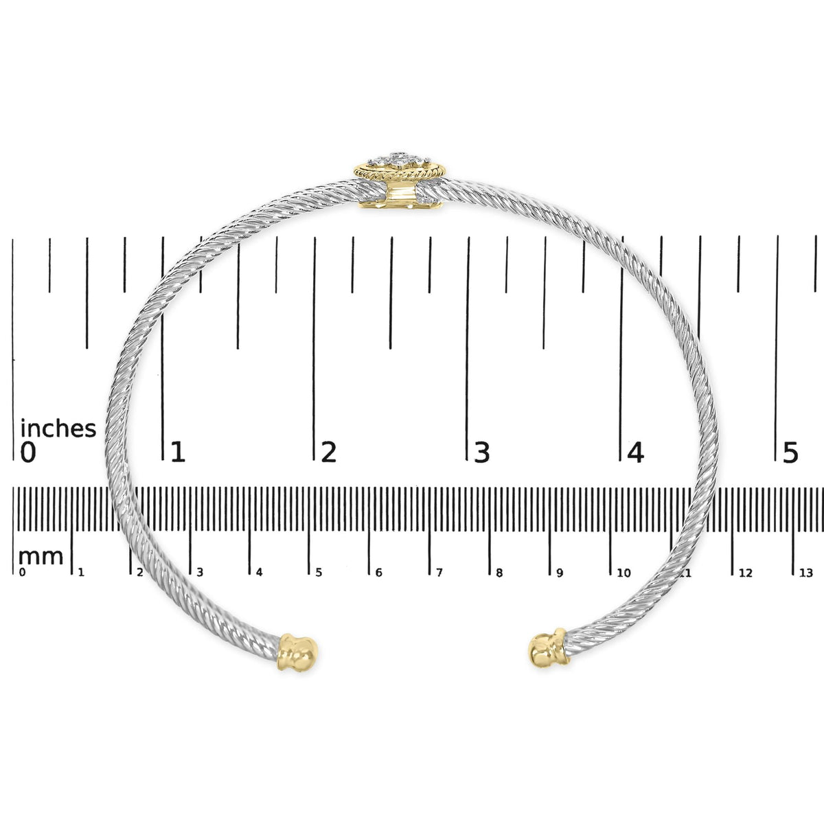 18K Yellow Gold Plated .925 Sterling Silver Diamond Accent and Fleur Di Lis Medallion Bangle Bracelet (I-J Color, SI1-SI2 Clarity) - 7.25 Inches