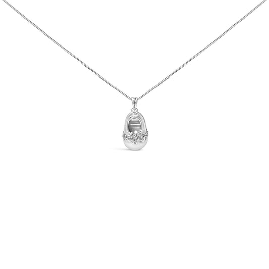 14K White Gold Diamond Accent Baby Shoe with Bow Pendant 18" Necklace (G-H Color, SI1-SI2 Clarity)