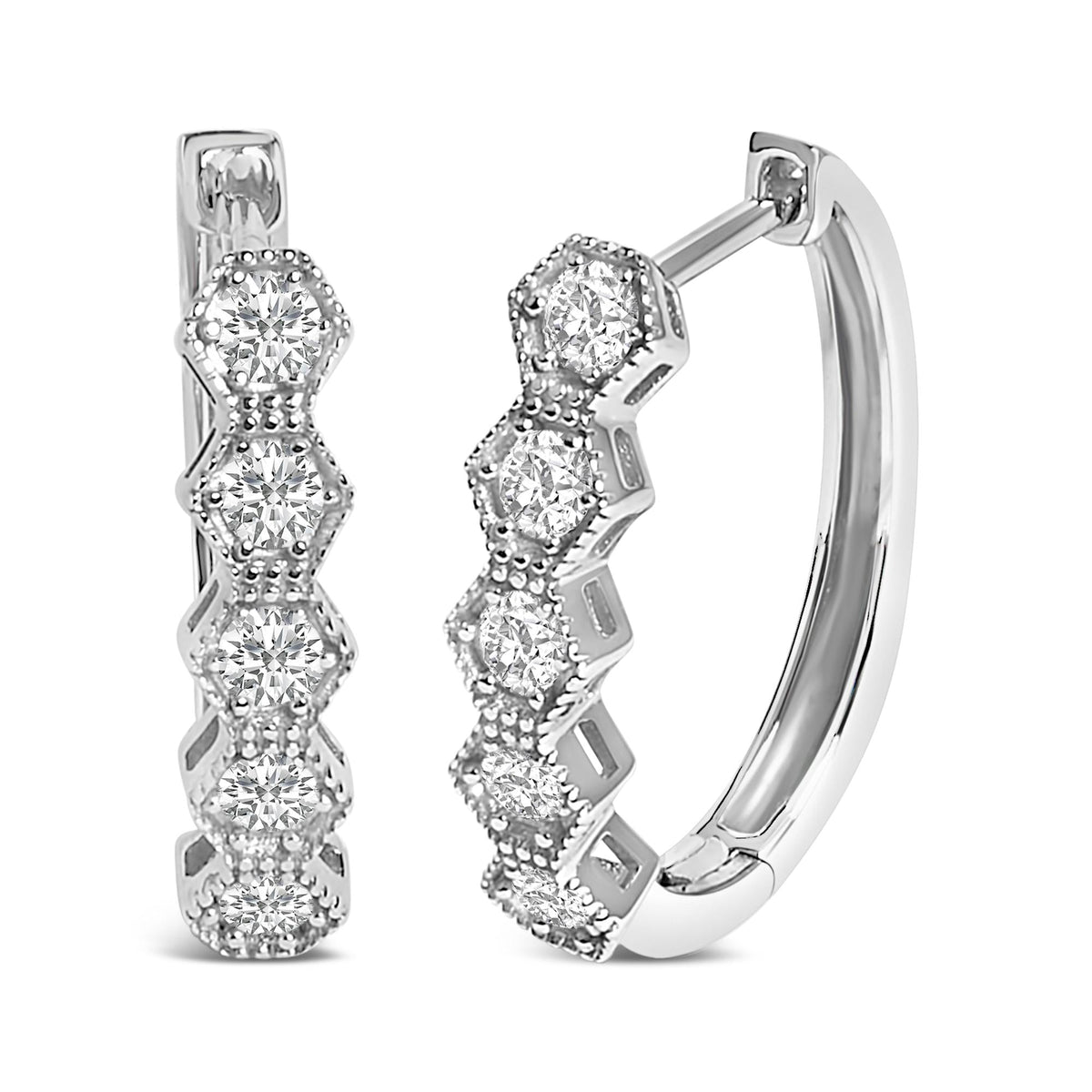 14K Gold 1/2 Cttw Diamond Earring Zig-Zagging Geometric Hoop Earrings (G-H Color, SI1-SI2)