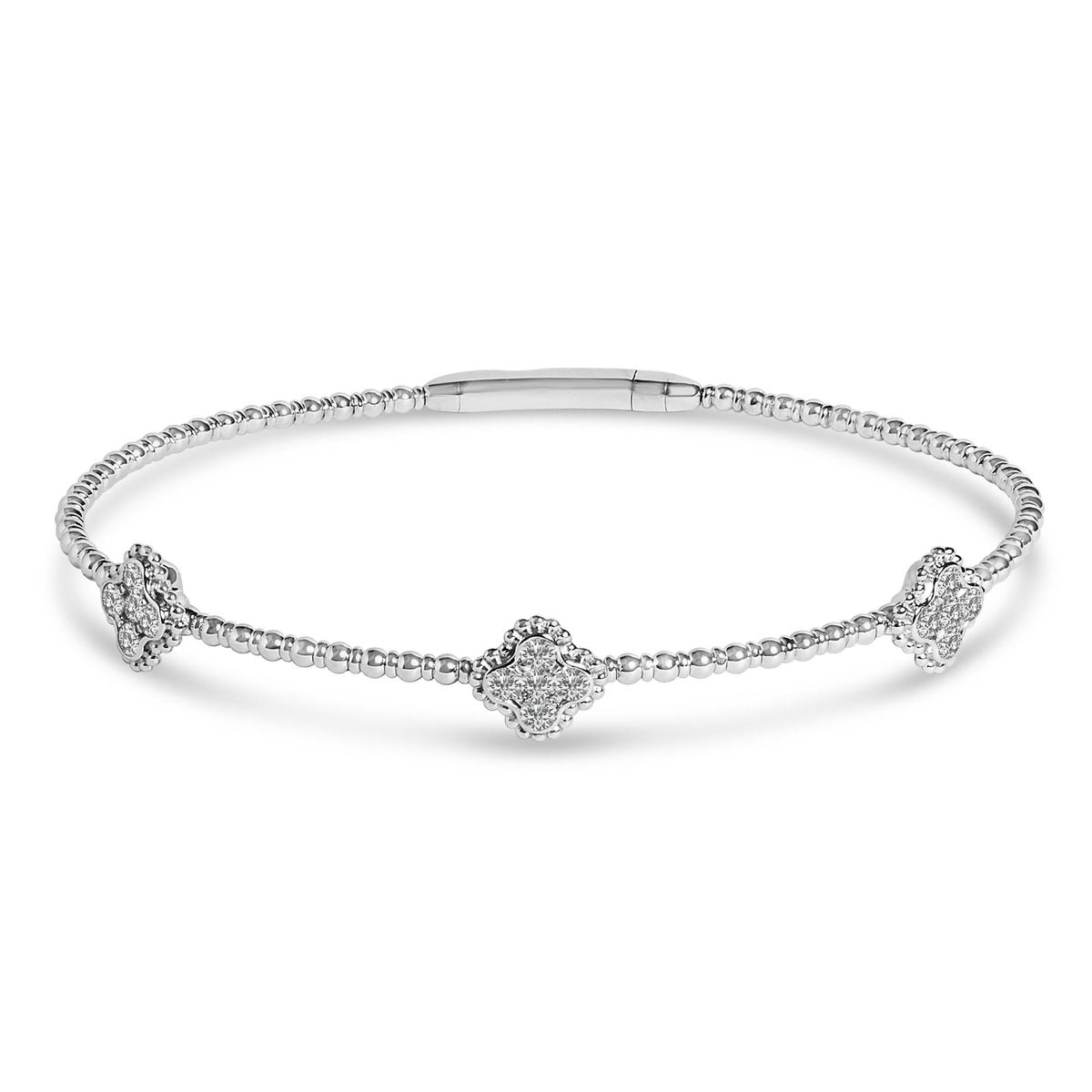 14K White Gold 1/2 Cttw Diamond Quatrefoil Clover Style Bangle Bracelet (G-H Color, SI1-SI2 Clarity) - 7.75 Inch