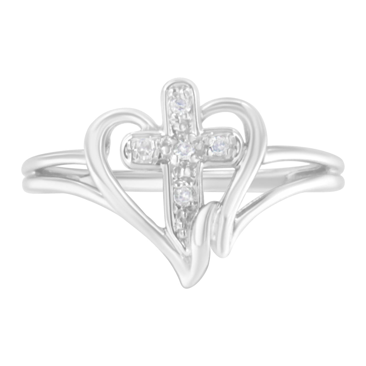 10K White Gold Diamond-Accented Cross & Open Heart Promise Fashion Ring (H-I Color, I1-I2 Clarity) - JackiEaslick
