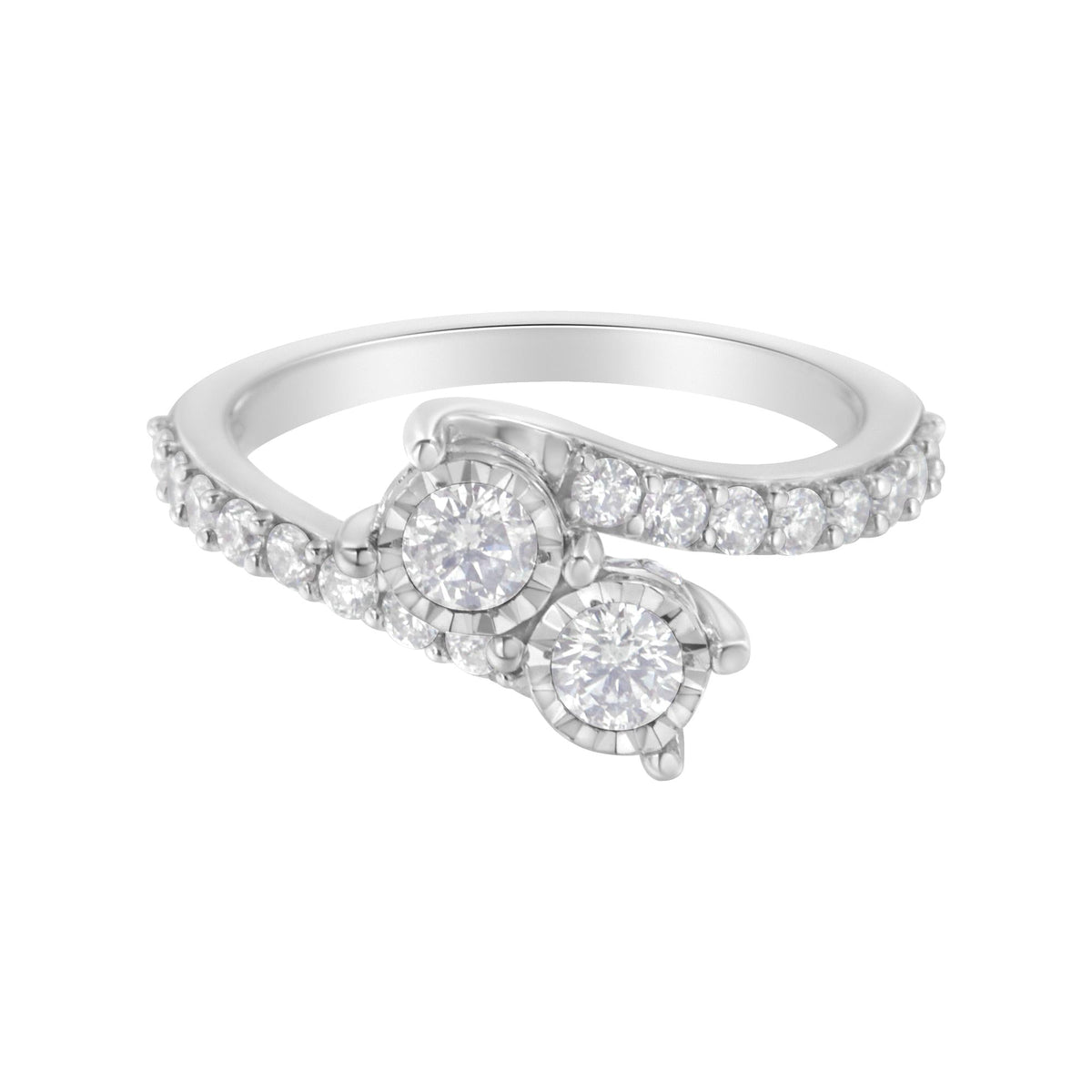 10K White Gold Two-Stone Miracle-Set Diamond Bypass Ring (1 Cttw, H-I Color, I1-I2 Clarity) - JackiEaslick