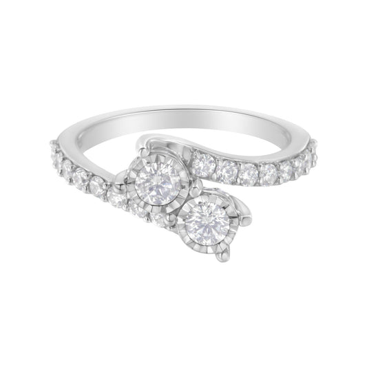 10K White Gold Two-Stone Miracle-Set Diamond Bypass Ring (1 Cttw, H-I Color, I1-I2 Clarity) - JackiEaslick