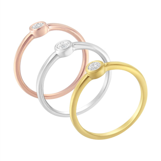 Tri-Color 14K Gold Plated .925 Sterling Silver 1/6 Cttw Round Miracle-Set Diamond Stacking Promise Ring Set (J-K Color, I1-I2 Clarity) - JackiEaslick