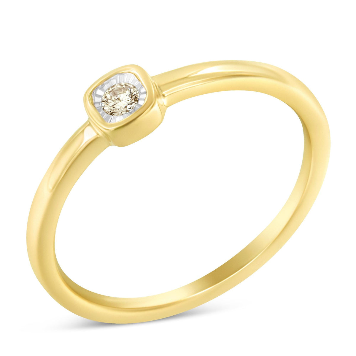 14K Yellow Gold Plated .925 Sterling Silver 1/20 Carat Diamond Square Cushion-Shaped Miracle Set Petite Fashion Promise Ring (J-K Color, I1-I2 Clarity) - JackiEaslick