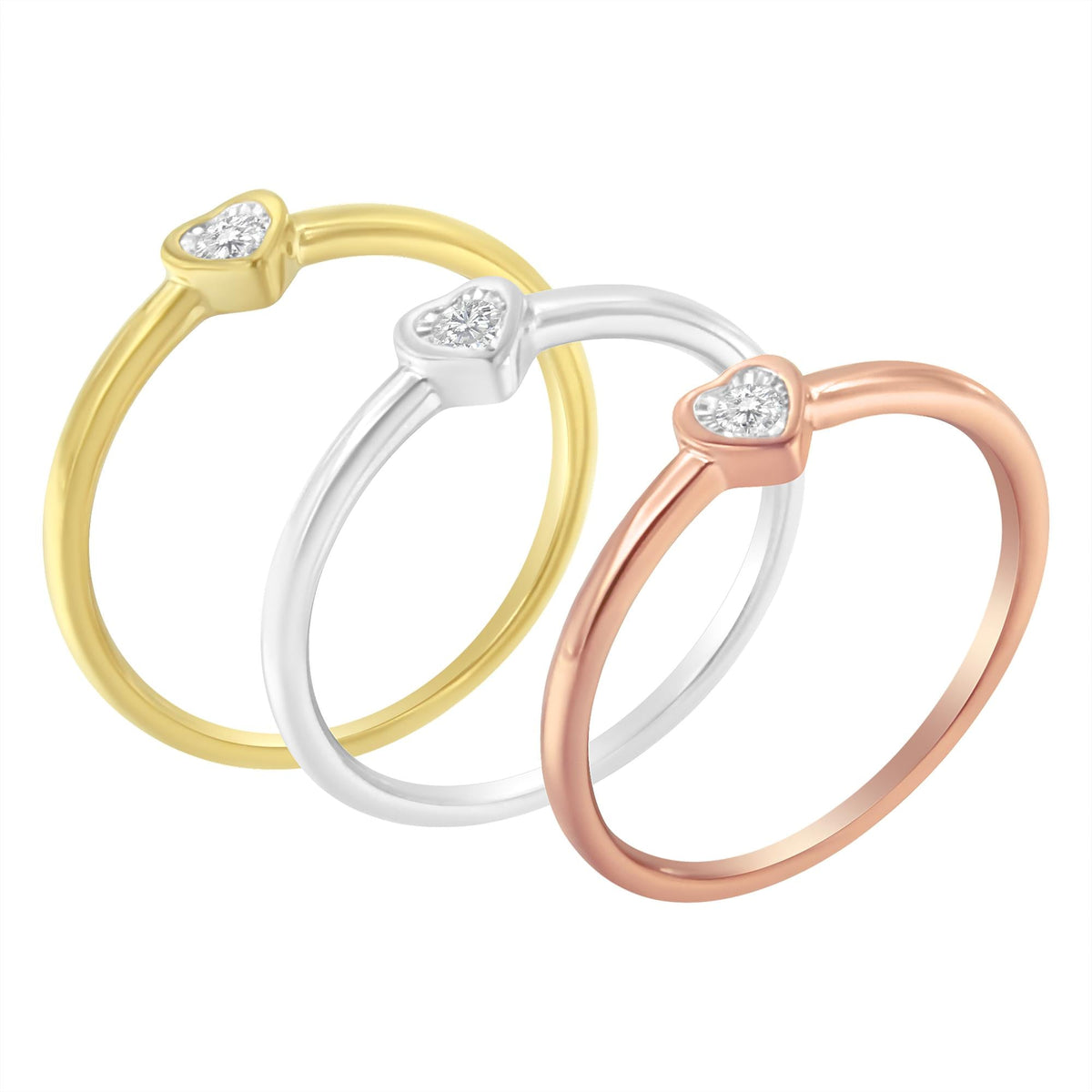 .925 Sterling Silver Diamond Heart Shaped Stackable Promise Ring Set (1/6 Cttw, J-K Color, I1-I2 Clarity) - JackiEaslick