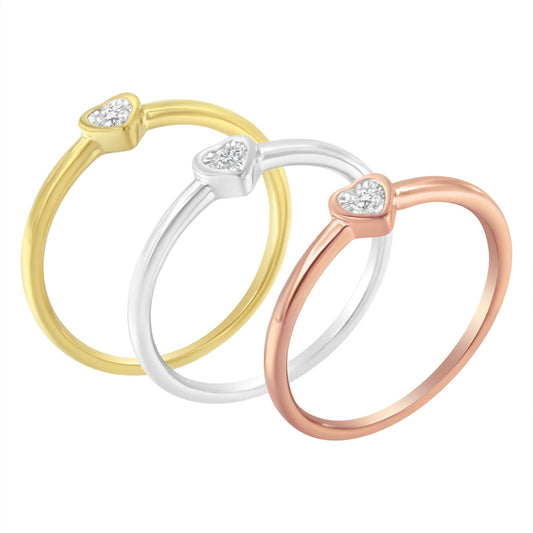 .925 Sterling Silver Diamond Heart Shaped Stackable Promise Ring Set (1/6 Cttw, J-K Color, I1-I2 Clarity) - JackiEaslick