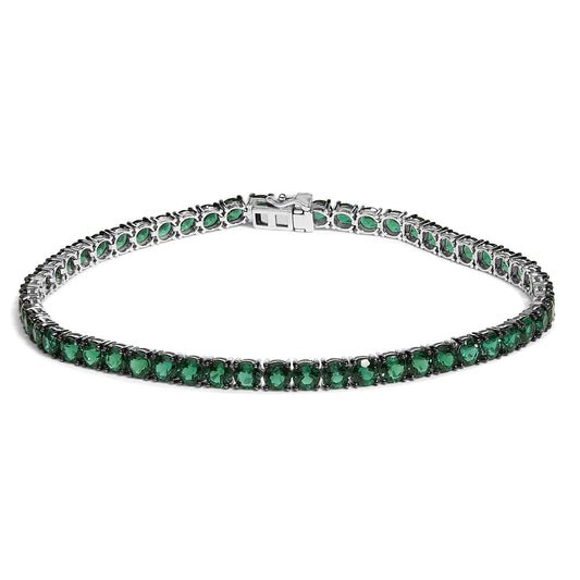 Men's .925 Sterling Silver Created Green Emerald Tennis Bracelet - 8.5" Inches