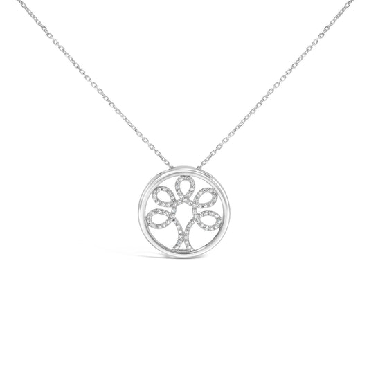 .925 Sterling Silver 1/10 Cttw Diamond Tree of Life Pendant Necklace (I-J Color, I3 Clarity)