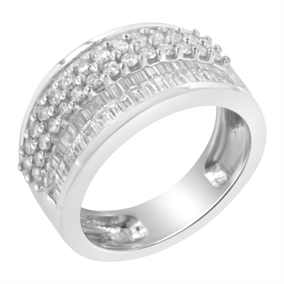 14K White Gold Round and Baguette Diamond Ring (1 1/2 Cttw, F-G Color, SI1-SI2 Clarity) - JackiEaslick