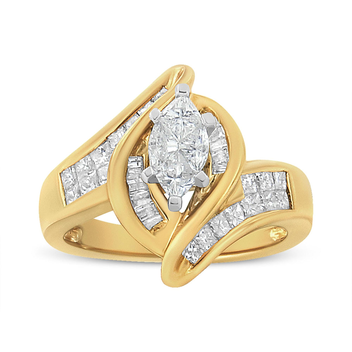 14K Yellow Gold Princess, Baguette, and Pie cut Diamond Marquise Shaped Ring (1 1/4 Cttw, G-H Color, SI1-SI2 Clarity) - JackiEaslick