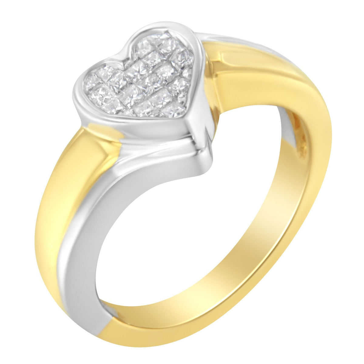 14K Two-Toned Gold Princess-Cut Diamond Heart Promise Ring (1/4 Cttw, H-I Color, I1-I2 Clarity) - JackiEaslick