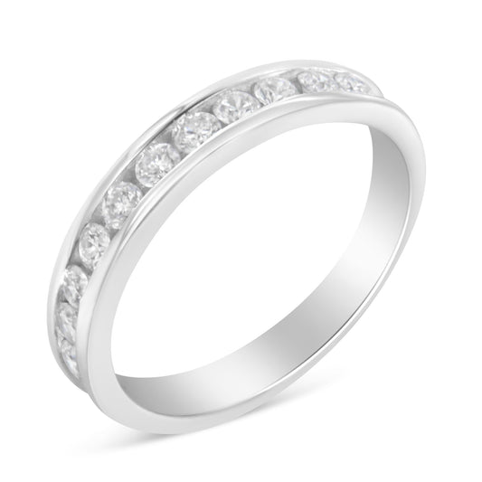 IGI Certified 1/2 Cttw Round Brilliant Cut Diamond 18K White Gold Channel Set Eternity Style Wedding Band Ring (H-I Color, I1-I2 Clarity) - JackiEaslick
