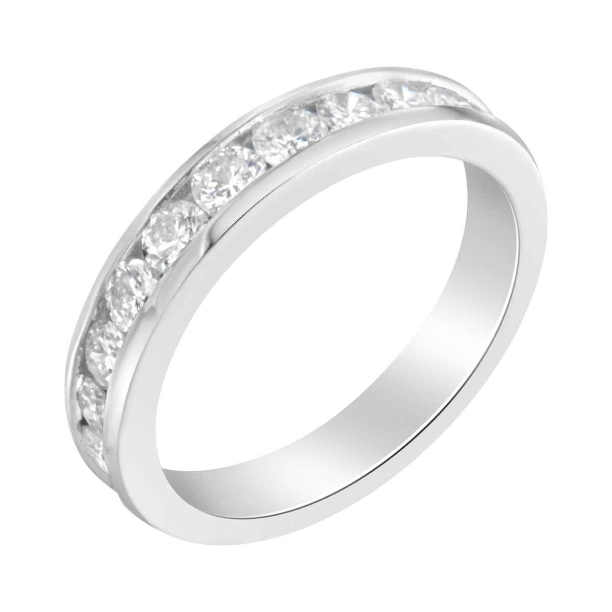 IGI Certified 1.0 Cttw Diamond 18K White Gold Channel-Set Half-Eternity Band Wedding Ring (E-F Color, I1-I2 Clarity) - JackiEaslick