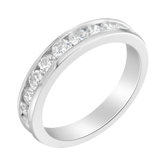 IGI Certified 1.0 Cttw Diamond 18K White Gold Channel-Set Half-Eternity Band Wedding Ring (E-F Color, I1-I2 Clarity) - JackiEaslick