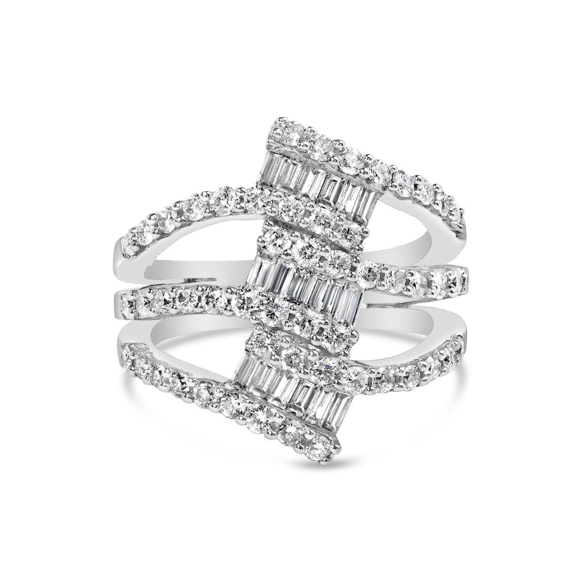 18K White Gold 1 3/4 Cttw Diamond Multi Crossover and Split Shank Cocktail Ring