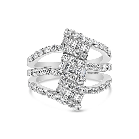 18K White Gold 1 3/4 Cttw Diamond Multi Crossover and Split Shank Cocktail Ring