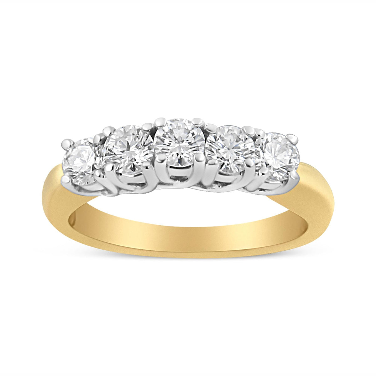 18K Yellow Gold 1.0 Cttw 4 Prong Set Round Cut Diamond Step up 5 Stone Ring Band (F-G Color, SI1-SI2 Clarity) - JackiEaslick