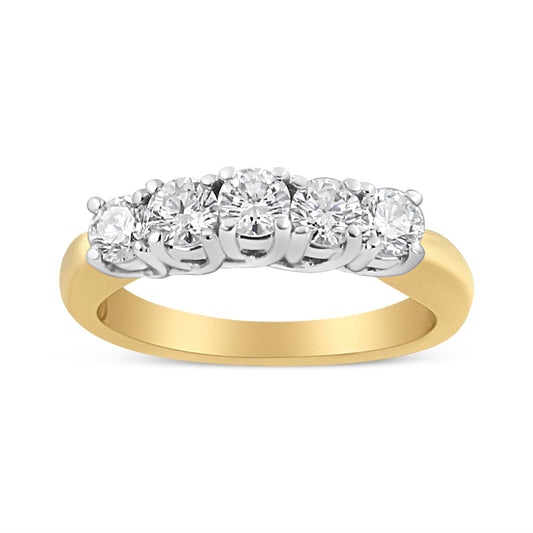18K Yellow Gold 1.0 Cttw 4 Prong Set Round Cut Diamond Step up 5 Stone Ring Band (F-G Color, SI1-SI2 Clarity) - JackiEaslick