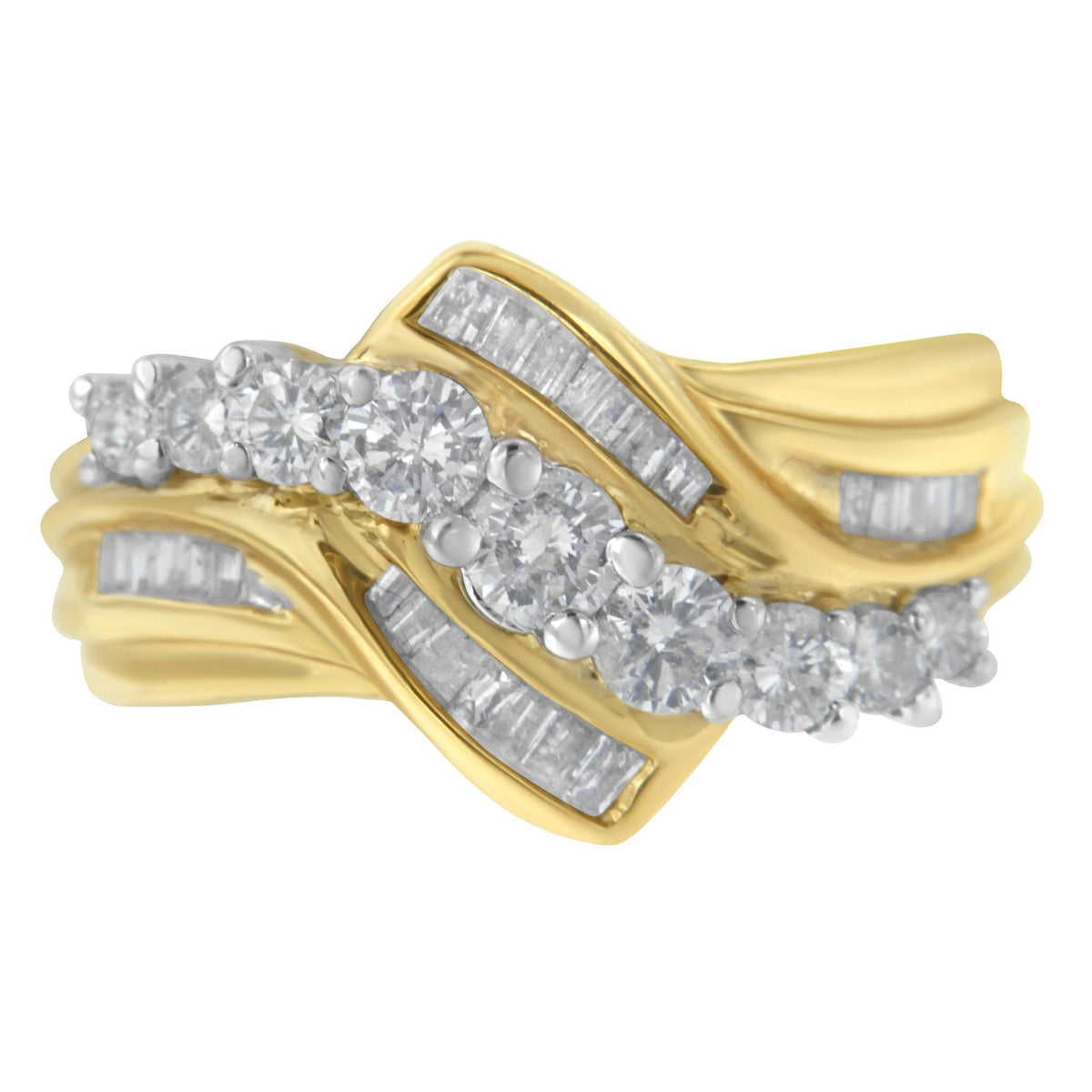 10K Two-Toned Diamond Bypass Ring (1 Cttw, H-I Color, SI2-I1 Clarity) - JackiEaslick