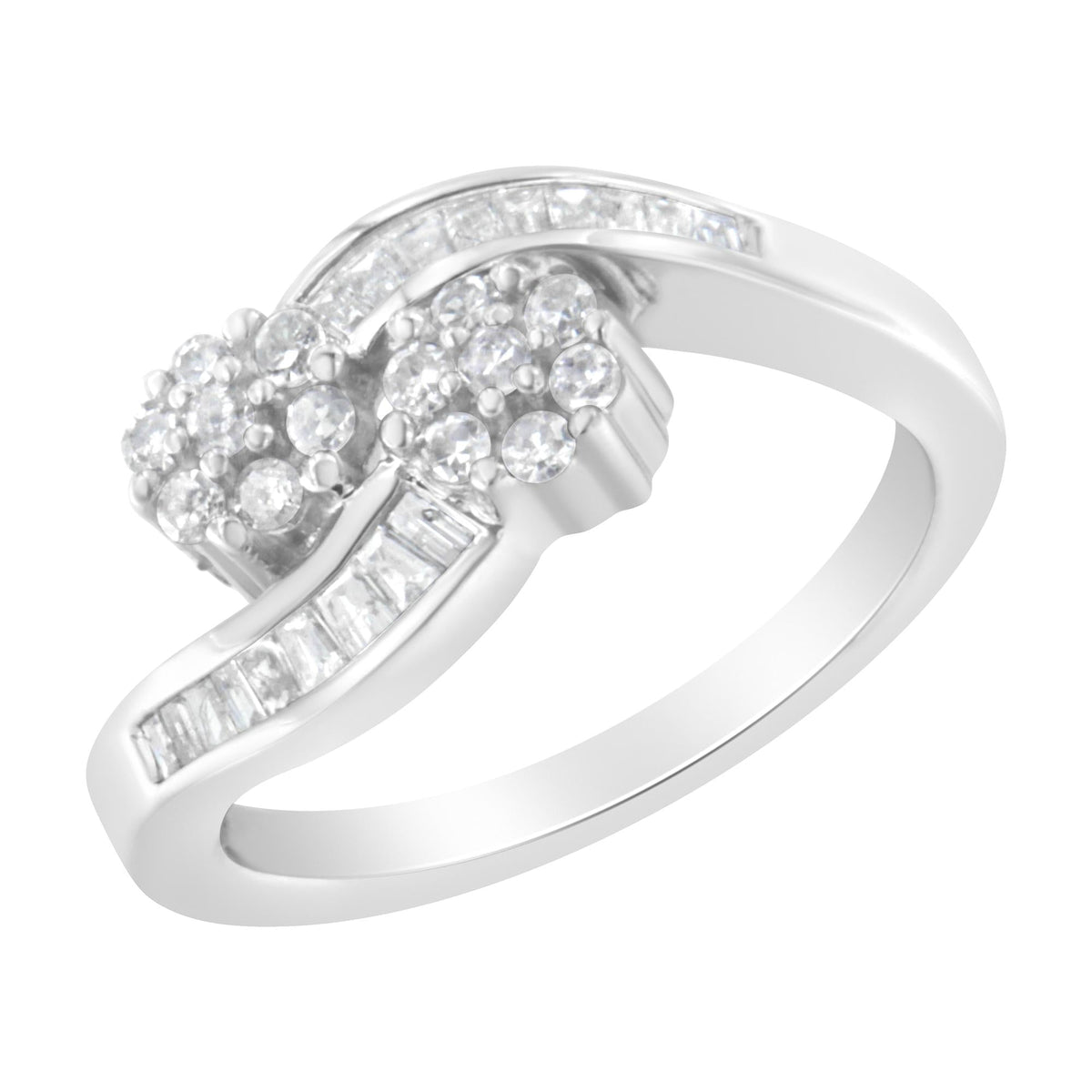 14K White Gold Round and Baguette Diamond Bypass Ring (1/2 cttw, H-I Color, I1-I2 Clarity) - JackiEaslick