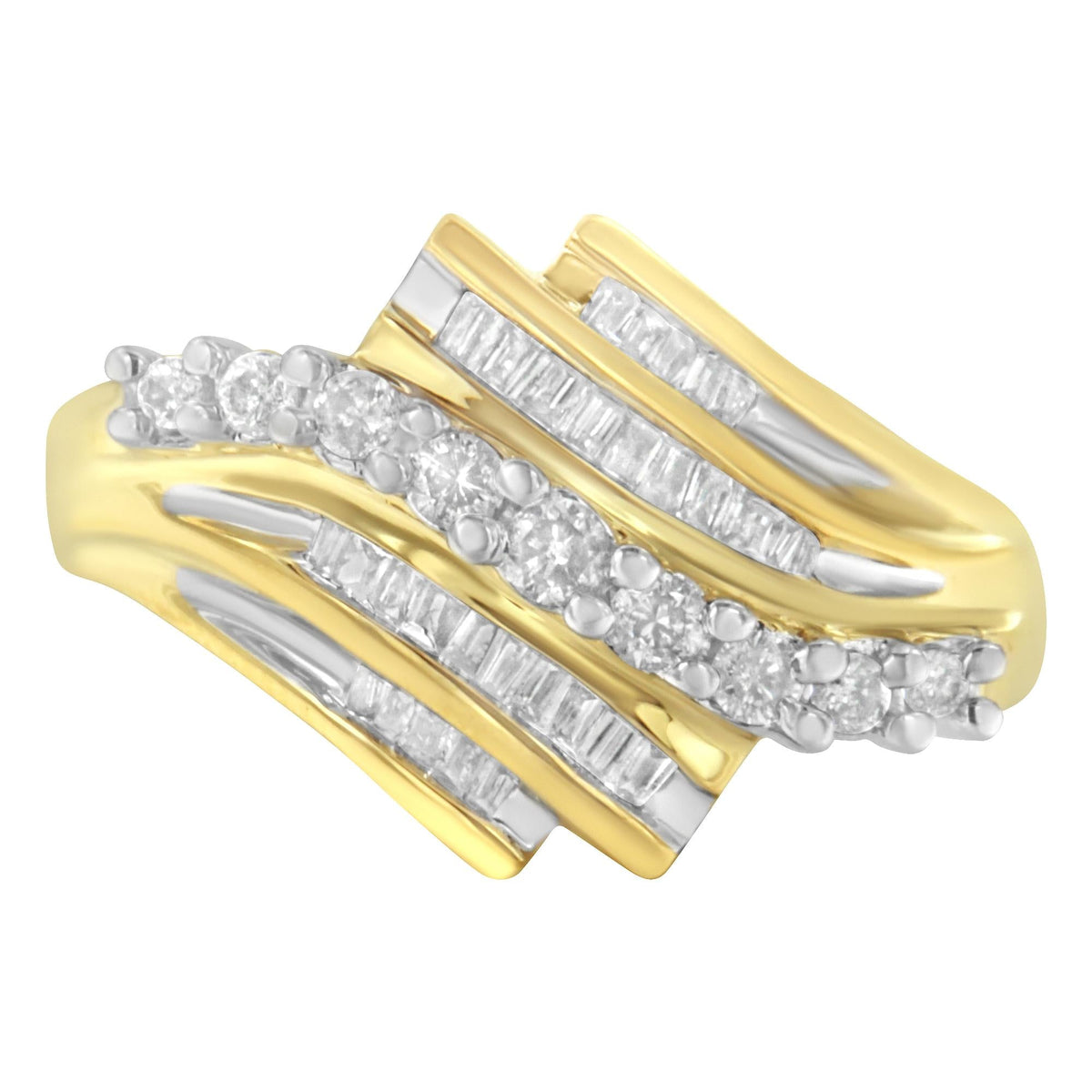 10K Yellow Gold Round and Baguette Diamond-Cut Ring (1/2 Cttw, I-J Color, I1-I2 Clarity) - JackiEaslick