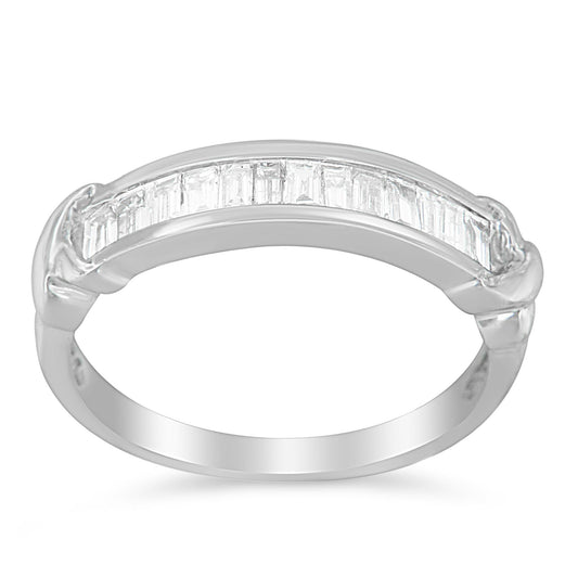 .925 Sterling Silver 1/2 Cttw Baguette Cut Diamond Channel Set X-Station Wedding Ring (H-I Color, I1-I2 Clarity) - JackiEaslick