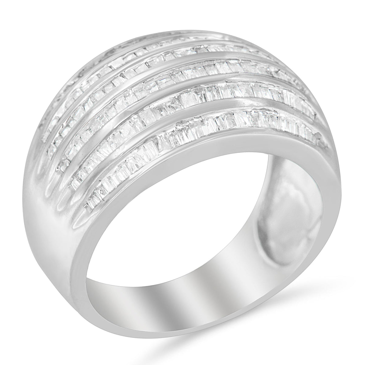.925 Sterling Silver 1.0 Cttw Baguette-Cut Diamond 6-Row Channel Set Domed Tapered Cocktail Fashion Ring (H-I Color, I2-I3 Clarity) - JackiEaslick