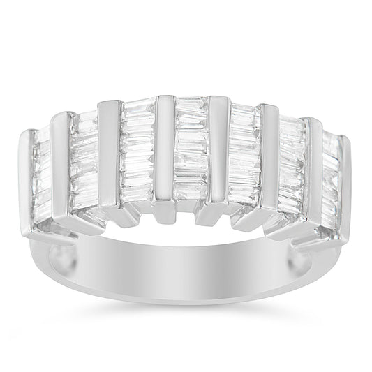 .925 Sterling Silver 1.0 Cttw Baguette Cut Diamond Vertical Channel Fluted Multi-Row Unisex Fashion Wedding Ring (H-I Color, I1-I2 Clarity) - JackiEaslick
